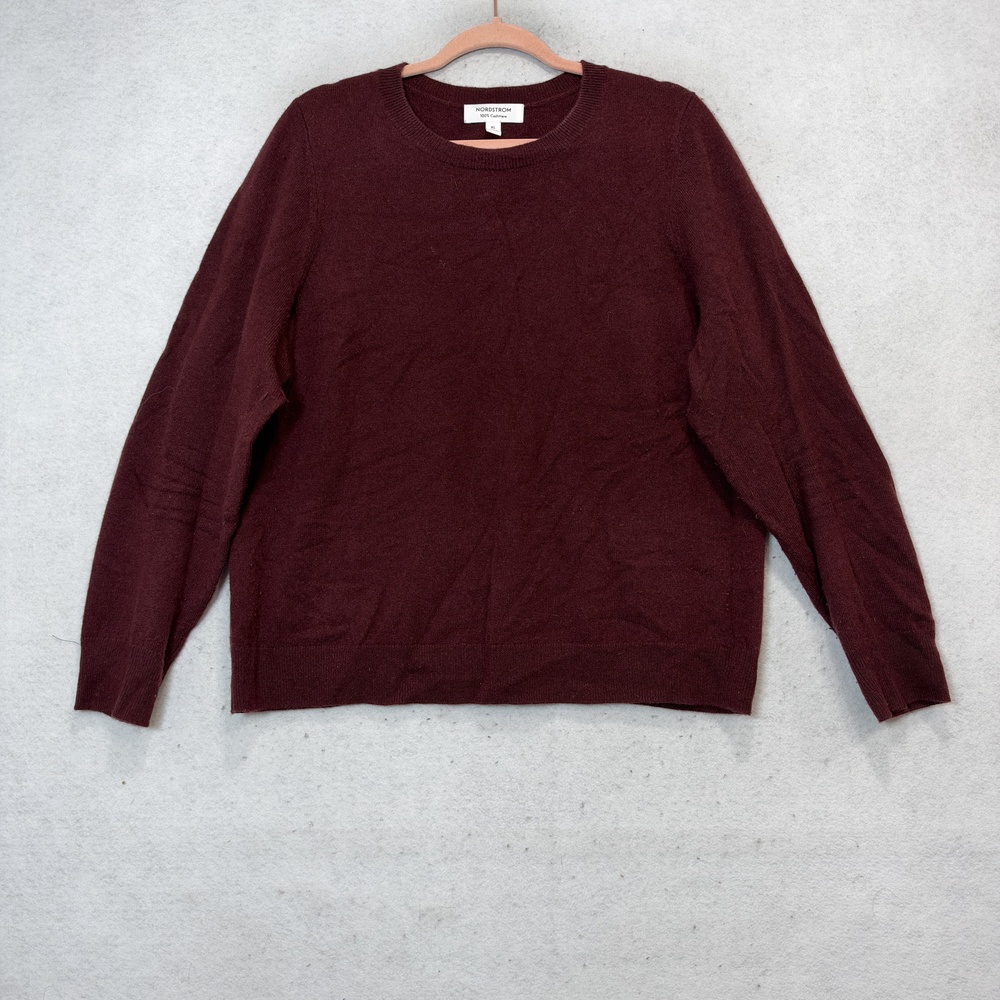 Nordstrom Sweater Womens XL Red Crew Neck Cashmere Long Sleeve Knit Pullover